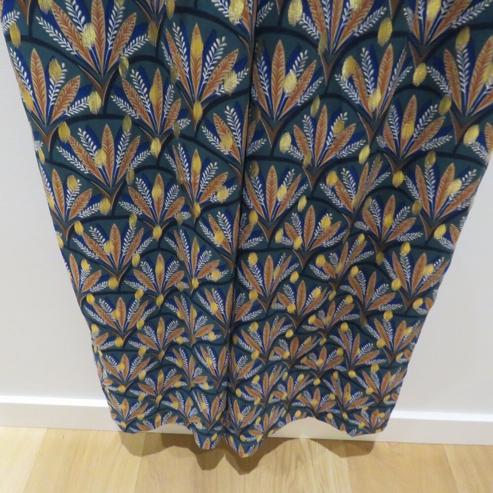 ANTHROPOLOGIE TRAFFIC PEOPLE Metallic Leaf Print Wide Leg Jumpsuit Boho - Size M - Picture 14 of 16
